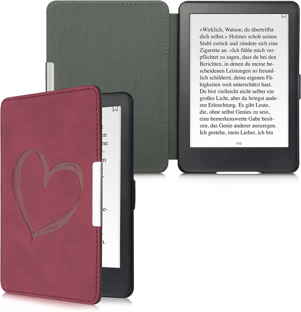 Puzdro KW Mobile - Brushed Heart - KW4974710 - pre Amazon Kindle Paperwhite 1/2/3 - tmavo červené
