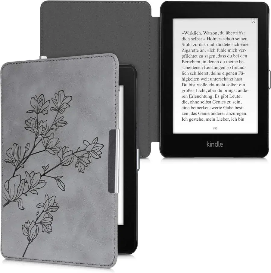 Púzdro KW Mobile - Magnolias - KW4897515 - pre Amazon Kindle Paperwhite 4 (2018) - šedé