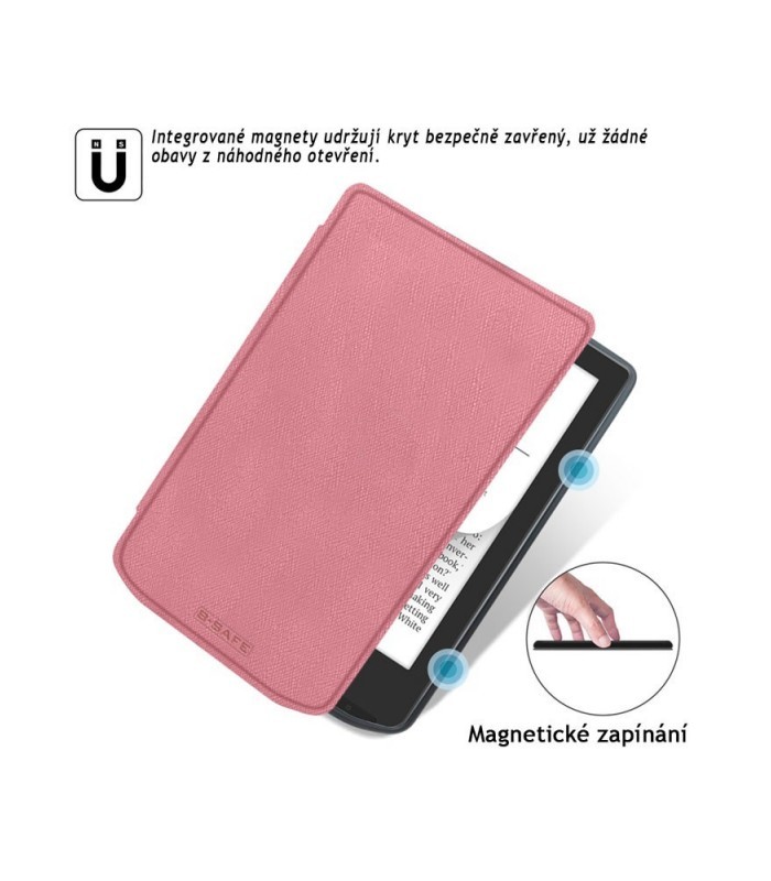 Púzdro B-SAFE LOCK 3510, obal na Pocketbook 629 Verse / 634 Verse Pro - magnetické zatváranie, AutoSleep, svetlo ružové