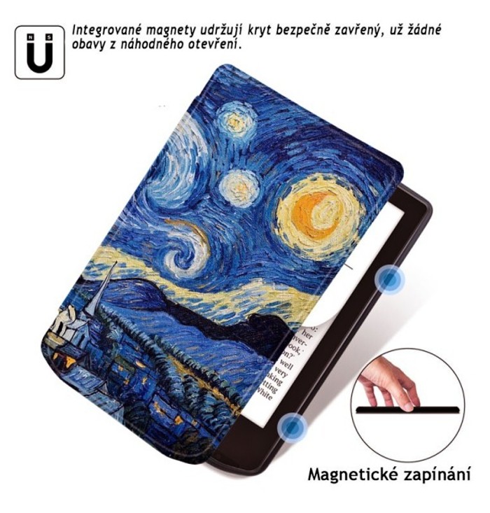 Puzdro B-SAFE LOCK 3511, obal na Pocketbook 629 Verse / 634 Verse Pro - magnetické zatváranie, AutoSleep, motív Gogh