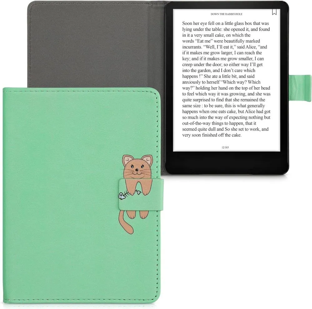 Puzdro KW Mobile - Cat Design - KW5781301 - pre Amazon Kindle Paperwhite 5 (2021) - zelené