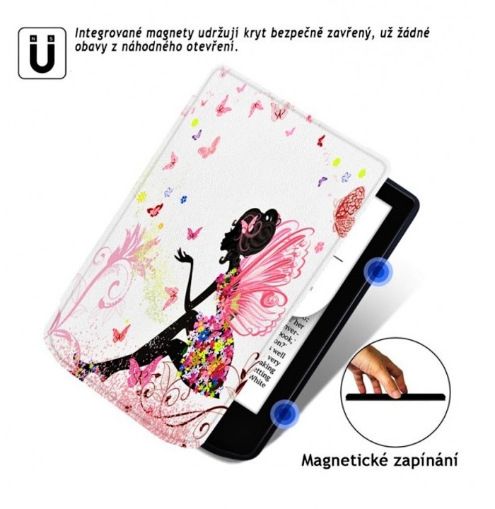 Púzdro B-SAFE LOCK 3513, obal na Pocketbook 629 Verse / 634 Verse Pro - magnetické zatváranie, AutoSleep, motív Fairy