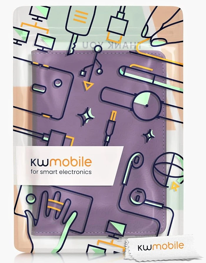 Puzdro KW Mobile - Embossed Small Flowers - KW5781023 - pre Amazon Kindle Paperwhite 5 (2021) - fialové, vrecko na ruku