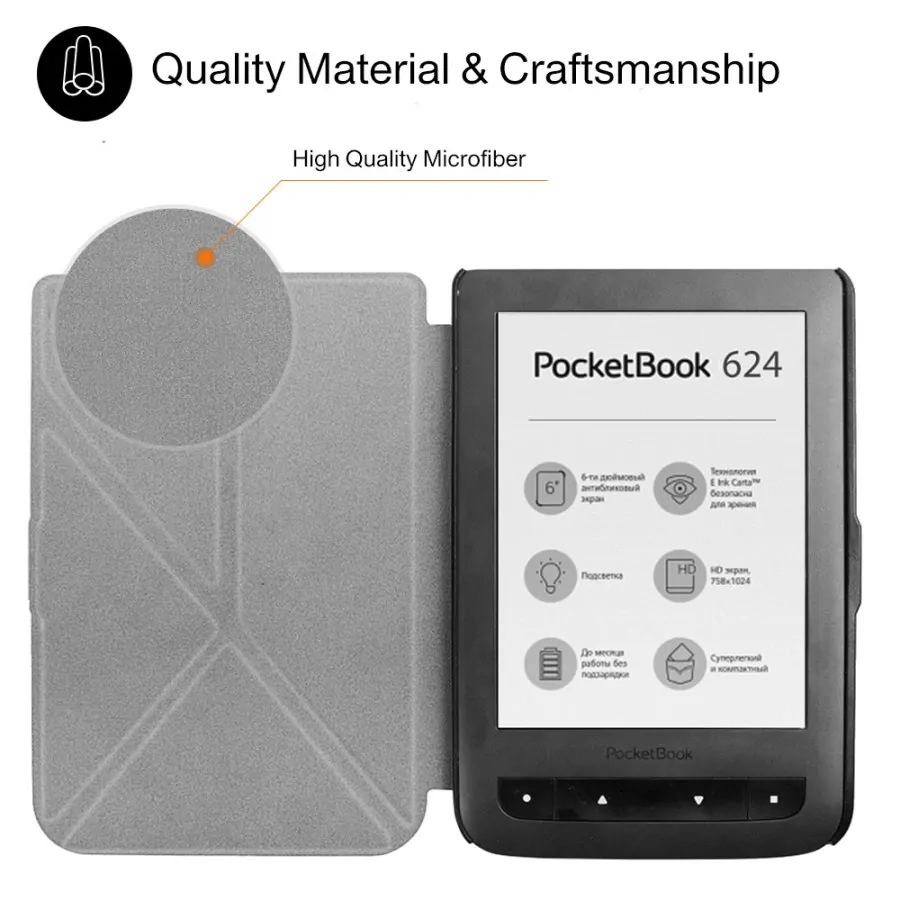Puzdro Origami Durable Lock pre Pocketbook 614 / 615 / 624 / 625 / 626 - hnedé, stojan, magnet