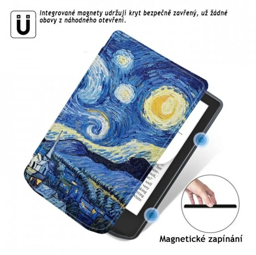 Armori Trimer T058, púzdro pre Pocketbook 629 Verse / 634 Verse Pro - magnetické zatváranie, AutoSleep, motív Gogh