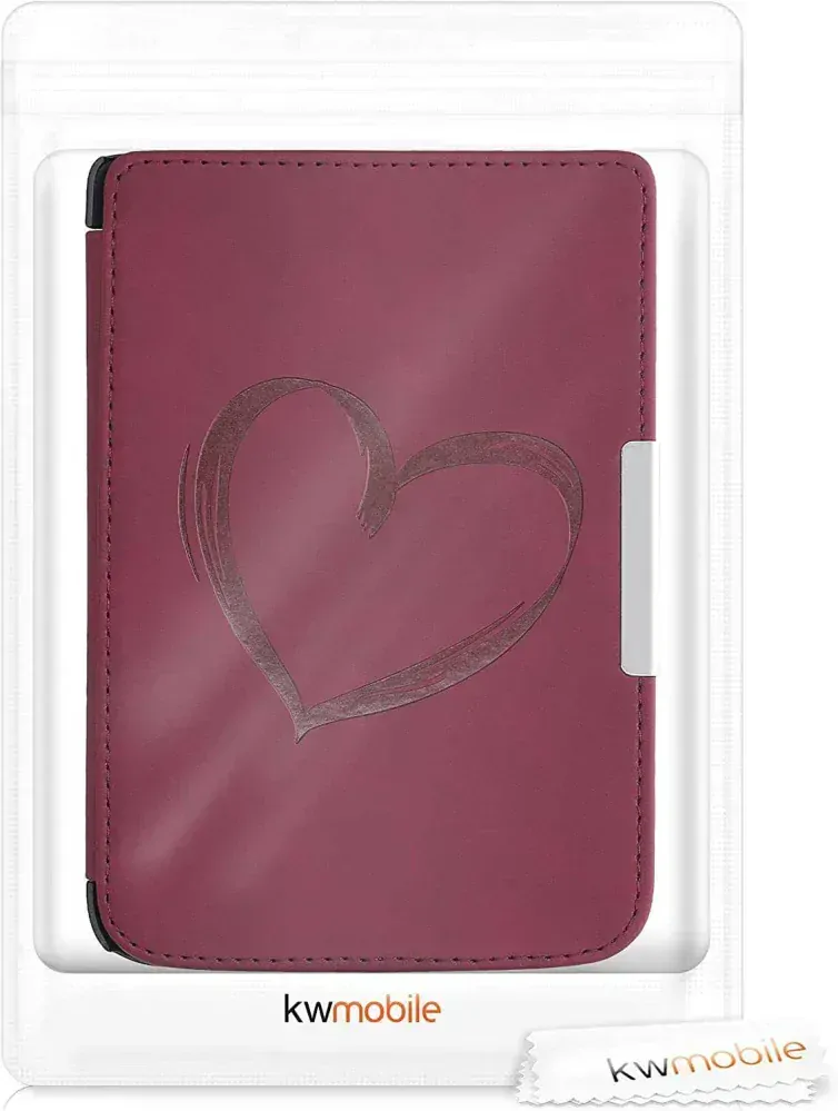 Puzdro KW Mobile - Brushed Heart - KW5574701 - pre Pocketbook 614/615/624/625/626 - tmavo červené