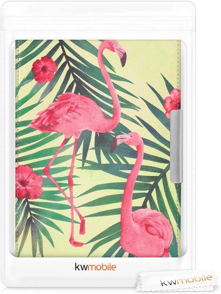 Puzdro KW Mobile - Flamingos & Palm Trees - KW2582427 - pre Amazon Kindle Paperwhite 1/2/3 - svetlo zelené