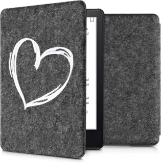 Puzdro KW Mobile Felt Brushed Heart - KW5626003 - pre Amazon Kindle Paperwhite 5 (2021) - tmavo šedé