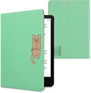Puzdro KW Mobile - Cat Design - KW5781301 - pre Amazon Kindle Paperwhite 5 (2021) - zelené