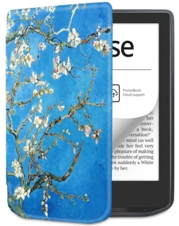 Armori Trimer T061, púzdro pre Pocketbook 629 Verse / 634 Verse Pro - magnetické zatváranie, AutoSleep, motív Blue Garden