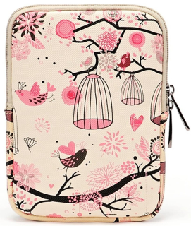 ARMORI Zipper Z075 - motív Pink Birds - Univerzálne puzdro pre čítačky 6" - textilné, zips