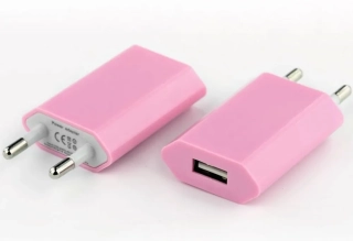 USB sieťový adaptér - AR-1003 - Univerzálna nabíjačka, 5V/1A - svetlo ružový