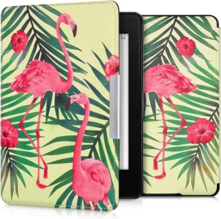 Puzdro KW Mobile - Flamingos & Palm Trees - KW2582427 - pre Amazon Kindle Paperwhite 1/2/3 - svetlo zelené