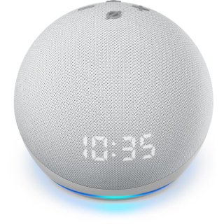 Amazon Echo DOT Clock 2022 (5. generácia) - hlasový asistent s hodinami - Glacier White (biely)